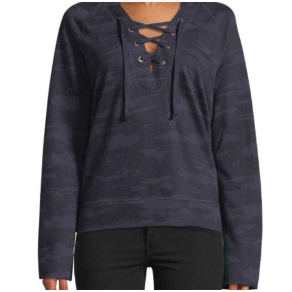 Sanctuary navy camo lace up sweater small